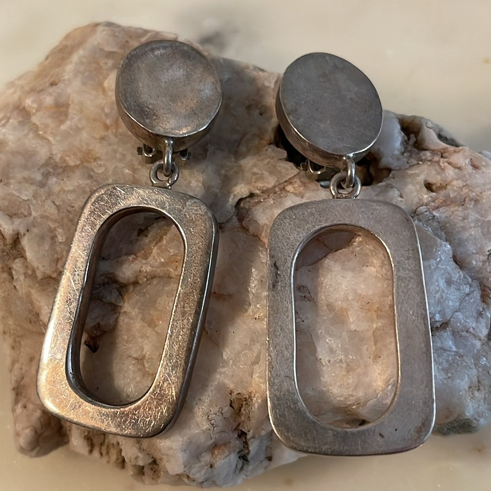 Sterling Silver Squared Oval Clip-On Earrings - image 4